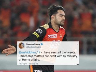 Sushma Swaraj responds fans asking Indian citizenship for Rashid Khan Sunrisers Hyderabad SRH IPL 2018 Indian Premier League