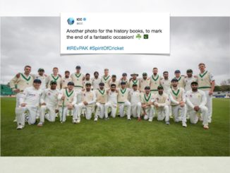 Pakistan Ireland players pose combined photo post historic Test match Cricket Batting Bowling Fielding Wickets Century Wife