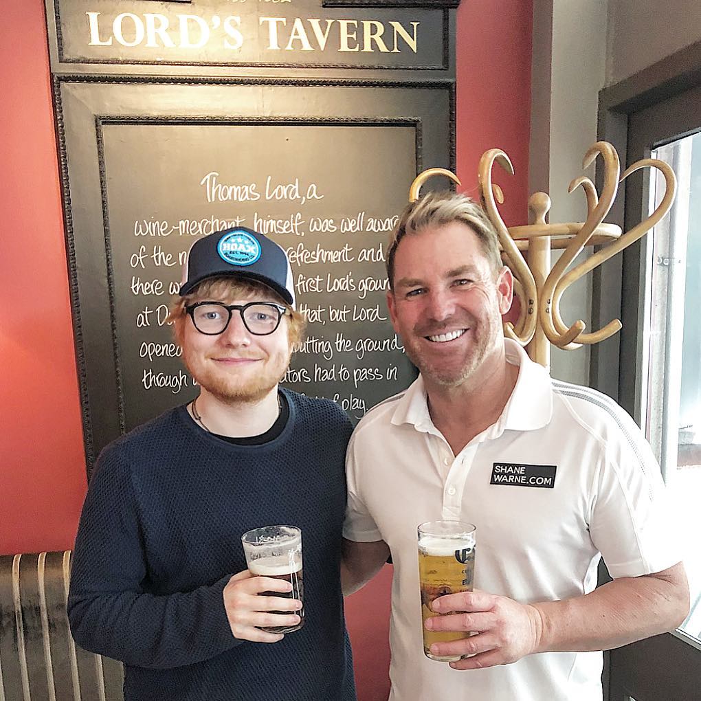 Shane Warne shares picture with Ed Sheeran having beer at Lord's #ShaneWarne #EdSheeran #England #Australia #Cricket