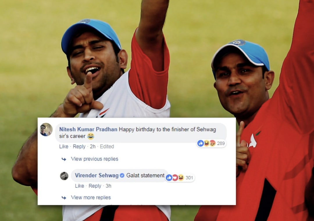 Galat: Virender Sehwag to fan who called MS Dhoni finisher of his career #Cricket #India #VirenderSehwag #MSDhoni