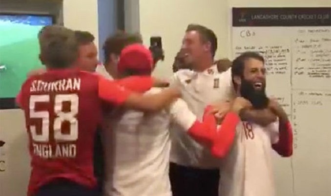 Watch England cricketers celebrate nation's World Cup shootout win #Cricket #India #England #INDvENG #ENGvIND #Football #WorldCup