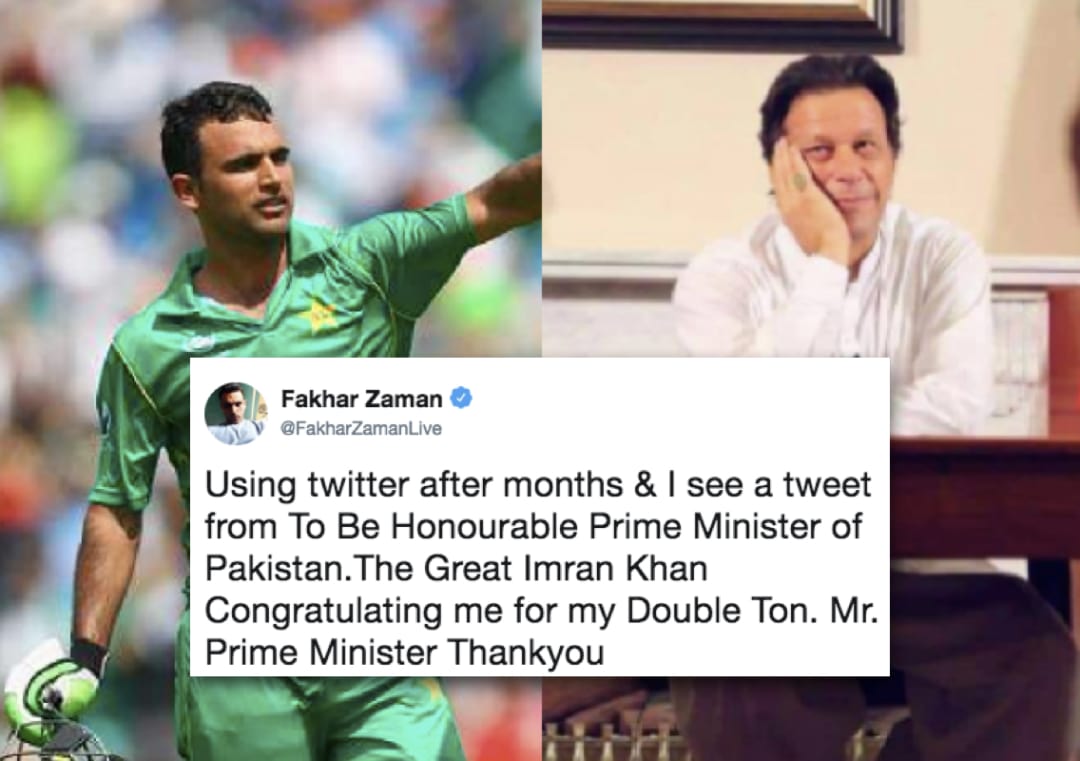 Fakhar Zaman thanks 'to be PM' Imran Khan for tweet on double ton #Cricket #Pakistan #FakharZaman #ImranKhan