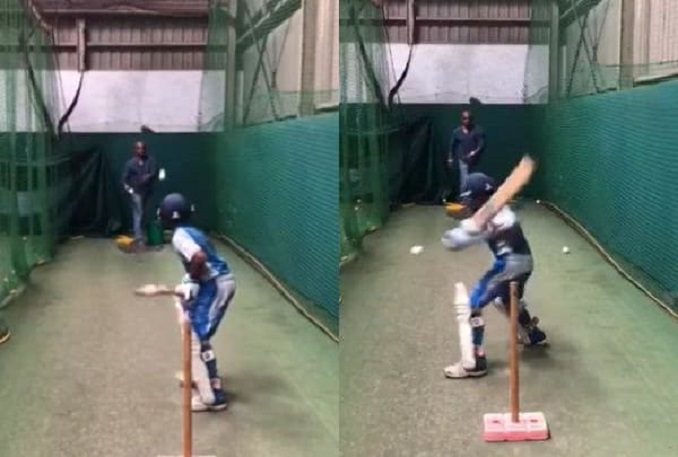 Sanath Jayasuriya throws balls for son to practise batting #Cricket #SriLanka #SanathJayasuriya #Sports