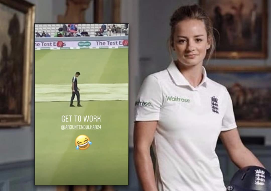 Get to work: Danielle Wyatt as Arjun Tendulkar helps ground staff #Cricket #India #England #INDvENG #INDvsENG #ENGvIND #ENGvsIND #ArjunTendulkar #Lords #DanielleWyatt