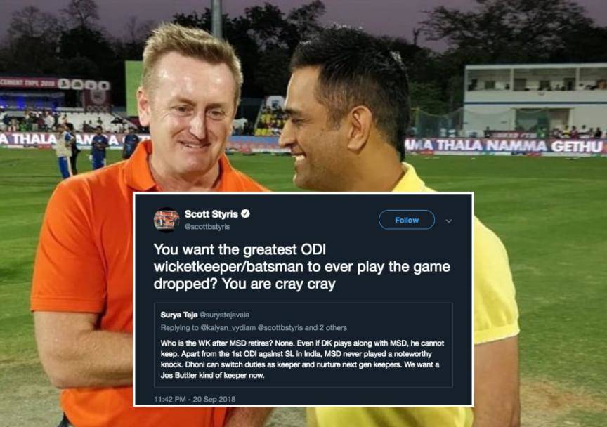 Scott Styris shuts down troll who suggested MS Dhoni be replaced #Cricket #India #ScottStyris #MSDhoni #AsiaCup #AsiaCup2018 #NewZealand