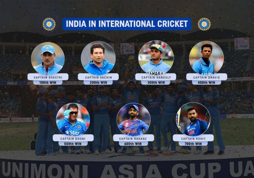 India's each 100th international win has come under a different captain #Cricket #India #Bangladesh #AsiaCup #AsiaCup2018 #AsiaCupFinal #INDvBAN #BANvIND #INDvsBAN #BANvsIND #AjinkyaRahane #MSDhoni #RahulDravid #RaviShastri #RohitSharma #SachinTendulkar #SouravGanguly