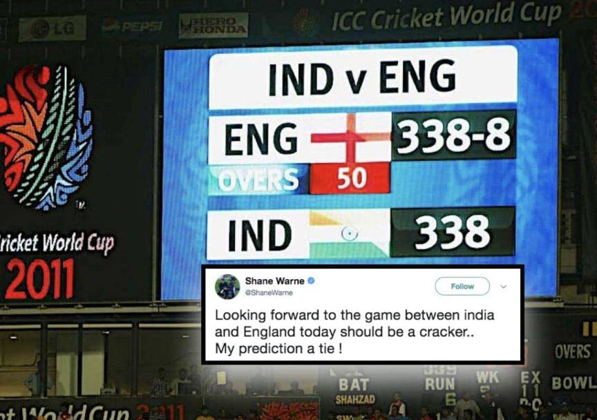 Shane Warne rightly predicted India-England 2011 World Cup match to be a tie #Cricket #India #England #INDvENG #INDvsENG #ENGvIND #ENGvsIND #ShaneWarne #Australia #WorldCup #WorldCup2011
