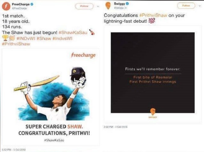 Prithvi Shaw seeks ₹1 crore each from Swiggy, FreeCharge over tweets #Cricket #India #Windies #WestIndies #INDvWI #WIvIND #INDvsWI #WIvsIND #PrithviShaw #Swiggy #FreeCharge