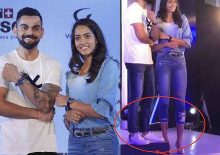 Virat Kohli criticised for trying to look taller than female athlete #Cricket #India #Windies #WestIndies #INDvWI #WIvIND #INDvsWI #WIvsIND #ViratKohli #KarmanKaurThandi #Tennis #KarmanKaur