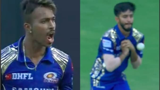 Hardik Pandya shouts at youngster Mayank Markande for dropping Robin Uthappa's catch