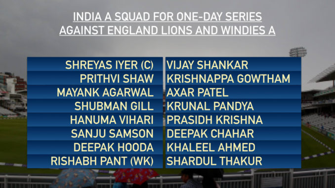 U-19 WC players Prithvi Shaw, Shubman Gill in India A squad for England tour