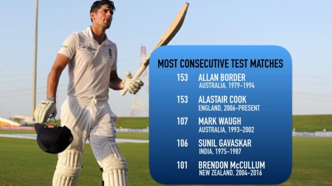 Alastair Cook equals Allan Border's world record of 153 straight Tests England Cricket Team England vs Pakistan ENG vs PAK