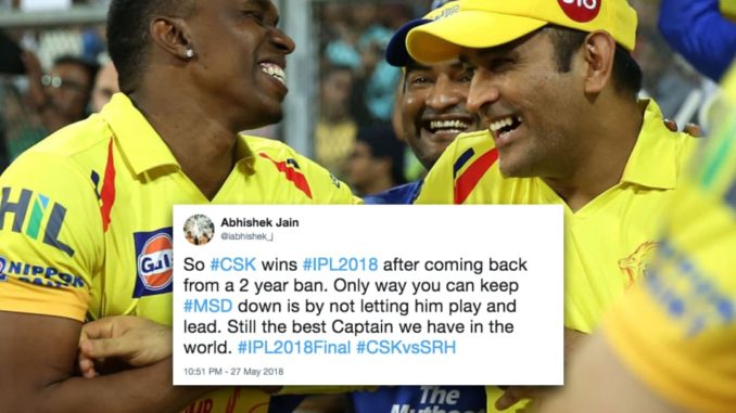 CSK proved that indeed baap baap hota hai, tweets user CSK vs SRH IPL 2018 Final Chennai Super Kings MS Dhoni Dwayne Bravo