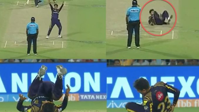 KKR's Kuldeep Yadav trips and falls while appealing for LBW KKR vs SRH Kolkata vs Sunrisers Hyderabad IPL 2018 Qualifier 2